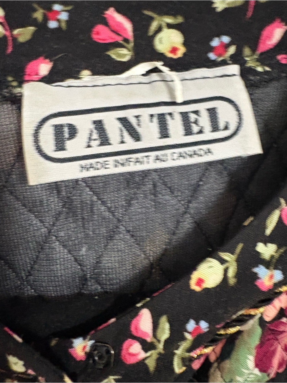 Vintage Floral Quilted Bomber Jacket Black Pink Floral Size Medium - Picture 7 of 12